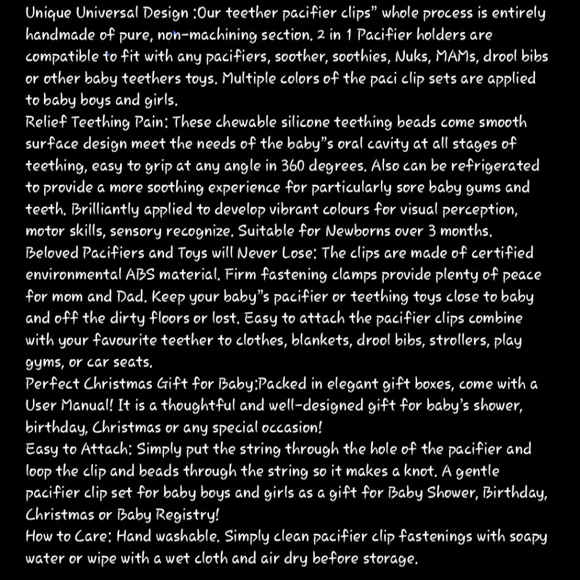 TYRY.HU Pacifier Clip Soother Chains for Babys, BPA Free Soft Silicone Teeth NWT - Picture 10 of 10